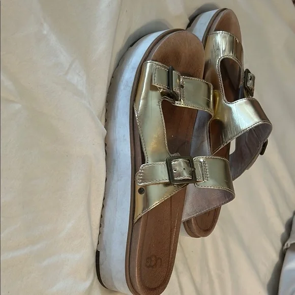 UGG Gold Sandals with Adjustable Buckle Straps - Picture 2 of 5